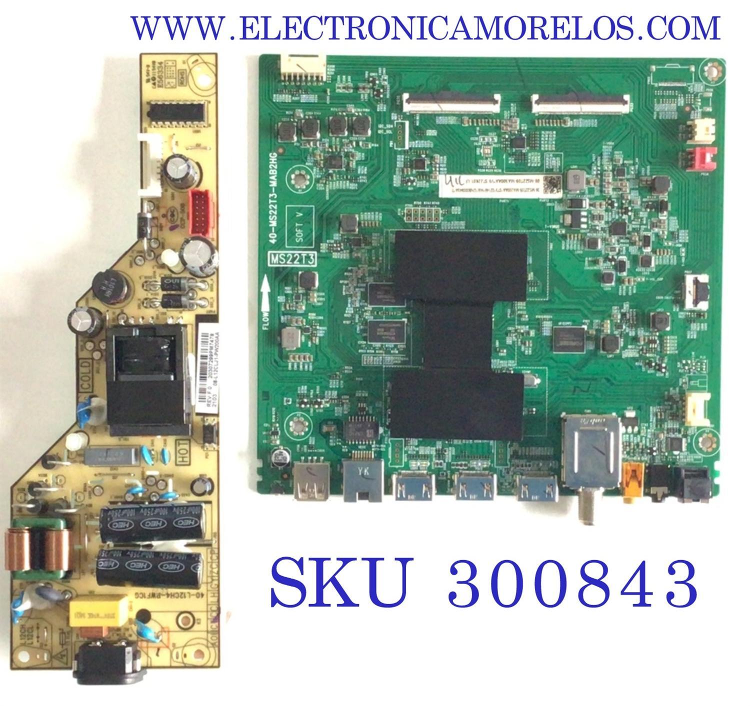 KIT DE TARJETAS PARA TV TCL / MAIN 08-MS22T09-MA200AA / 40-M22T3-MAB2HG / 08-MS22T09-MA300AA / FUENTE 08-L12CLJ1-PW200AA / 40-L12CH4-PWF1CG / PANEL LVU430NDEL / MODELO 43S431